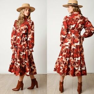 Horse Print Poplin Maxi Shirt Dress